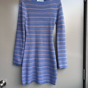 •	Sweet Rain Blue & Pink Long Sleeve Knit Mini Dress S